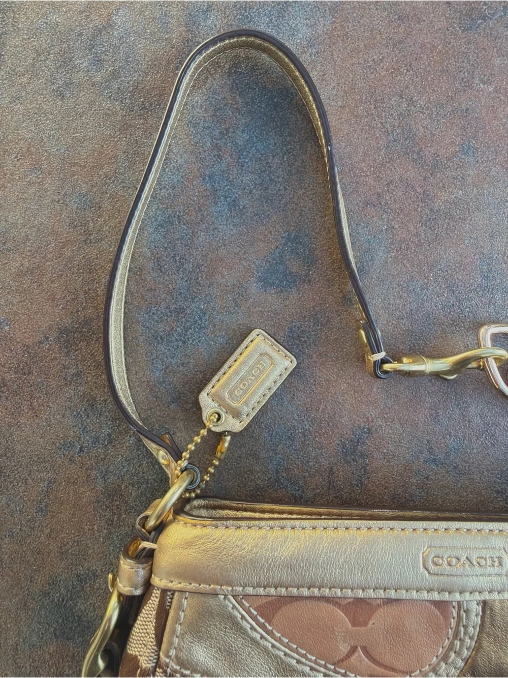 Y2K Coach Zoe Mosaic Gold Patchwork Mini Bag With Hangtag and Strap Extender